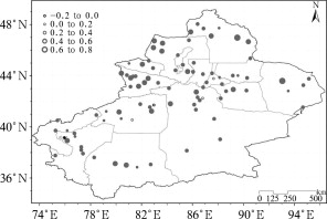 Spatial distribution of trends in annual mean temperatures in Xinjiang during ...