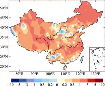 Temperature increments (°C per 10 years) of 1999–2008 in China