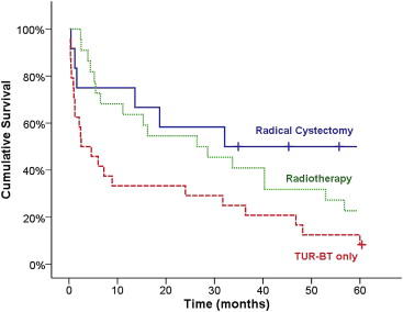 Five-year overall survival of all patients. TUR-BT = transurethral resection of ...