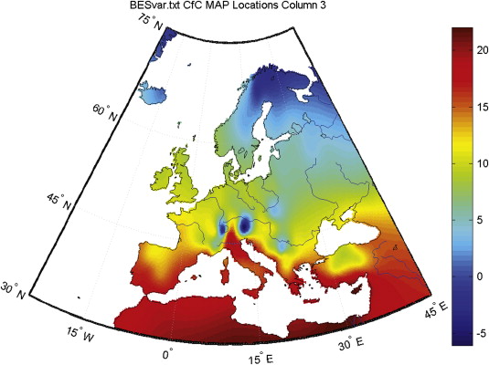 Mean annual external air temperature [°C].