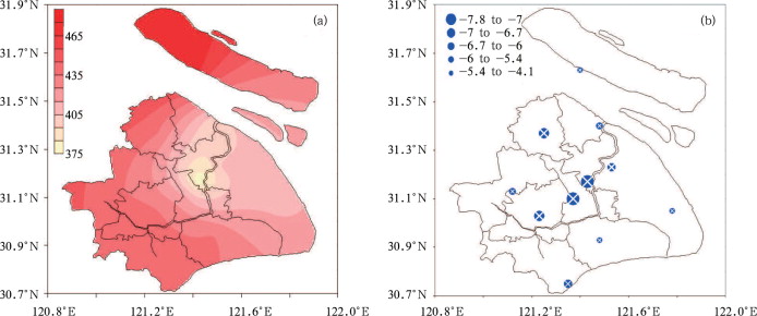 Spatial distribution of annual HDD for a base temperature of 10°C (a, in °C d), ...