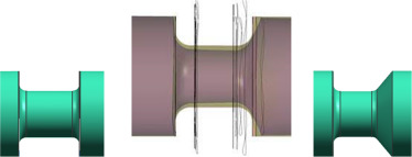 The initial design (left), the recommended shape from the optimization (middle), ...
