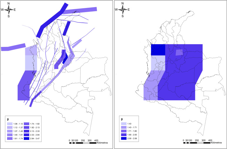 Valores β calculados para las fuentes sismogénicas: superficiales (a la ...