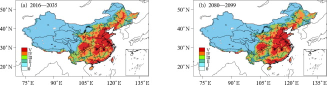 Spatial distribution of flood risk levels over China under RCP8.5 for different ...