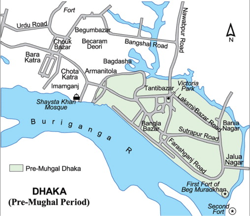 Pre-Mughal Dhaka. Source:Islam, 1996b.