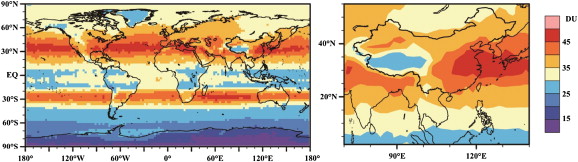 Distribution of the tropospheric ozone column concentration observed by ...
