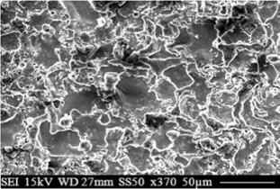 SEM photograph of wire EDMed surface in case-1 condition.