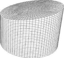 Malla de elementos finitos para el problema del cilindro de eje inclinado.