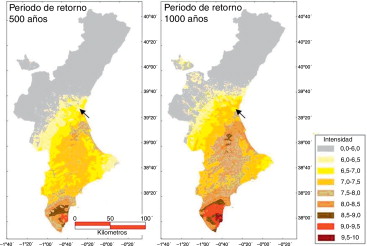 Mapas de intensidades esperadas en la Comunidad Valenciana, efecto del sitio, ...