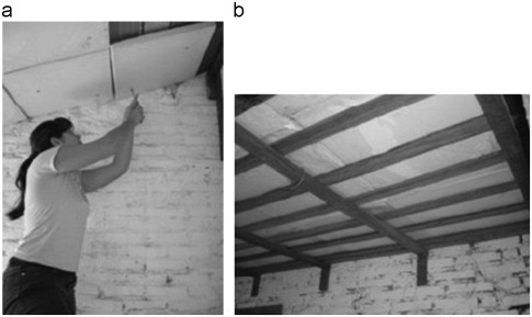(a) Placement of the PU plates in cell 04 and (b) PU foam lining in test cell ...