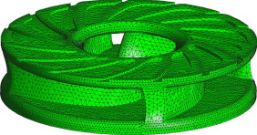 Malla de elementos finitos para el rodete de 4 álabes.
