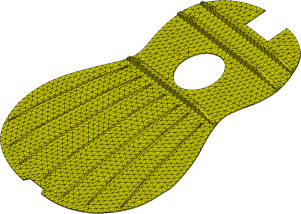 Mallado en elemento finito de la tapa de guitarra.