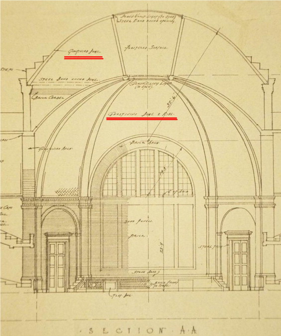 Section of the original design for the Auditorium by Murphy in 1916. Note the ...