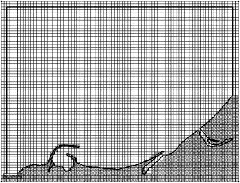 Malla implementada para las simulaciones numéricas, 88×67 celdas.