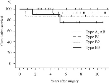 Overall survival curves after surgery according to the WHO classification. The ...
