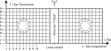 Identificación de ejes y nodos de la malla en la interfaz de contacto.