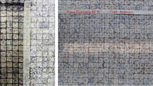 Cleaning test of the tesserae of the façade.