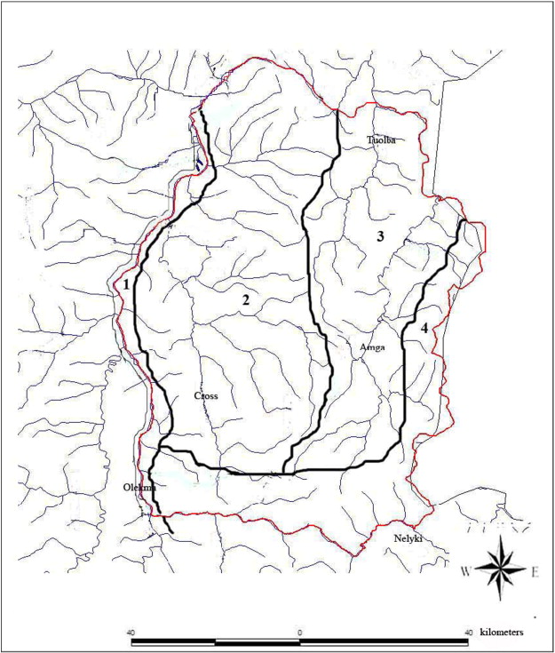 The “Olekma“ Reserve division into districts by the structure of habitats of ...