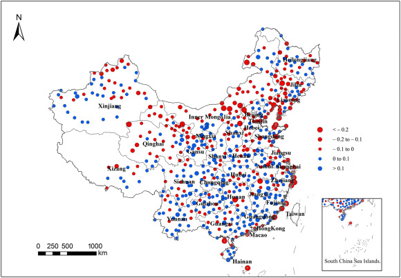 Distribution of trend in wind speed variability in China (1961–2012) (unit: ...