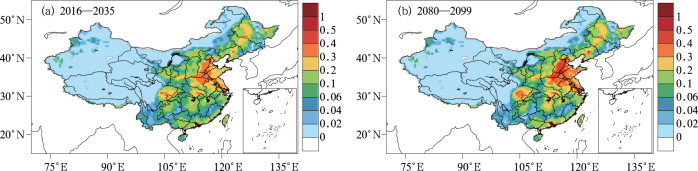 Distribution of flood disaster vulnerability over China under RCP8.5