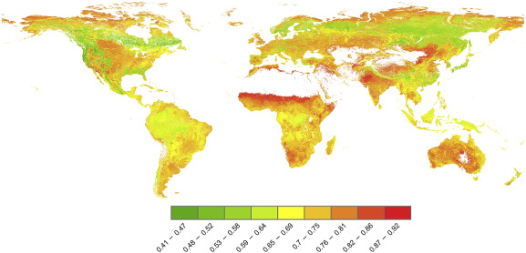 Global map of MODIS-derived clumping index in 500-m resolution for 2006 (He ...