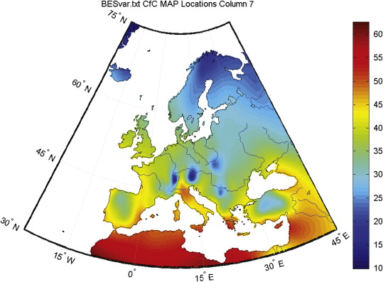 Mean annual indoor relative humidity [%] of the Bestest case 600 building.