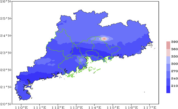 Spatial distribution of annual precipitation events over Guangdong province ...