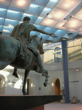New Hall seen from behind the pedestal of the statue of Marcus Aurelius.