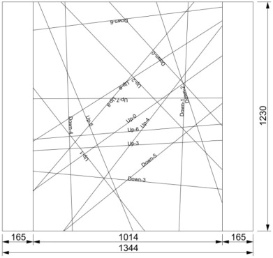 Line projection plane with intersection marks.