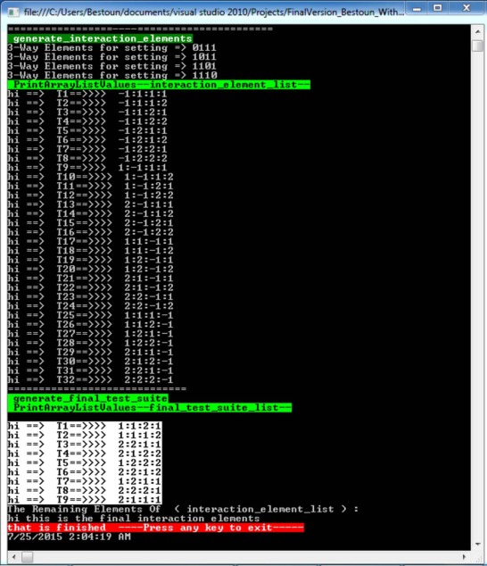 Output screen shot of the strategy.