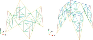 Módulo tipo X arriostrado (izquierda) y tipo K (derecha).