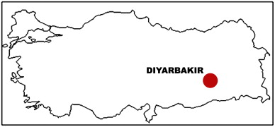 Location of Diyarbakir in Turkey map.