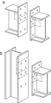 Componentes T-equivalente en uniones viga-viga (a) y viga-pilar (b).
