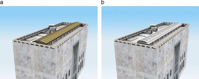 The conditions of the roofs and a view of the skylight from the reading hall ...