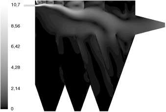 Representación de la magnitud de la velocidad (m/s) dentro del clasificador para ...