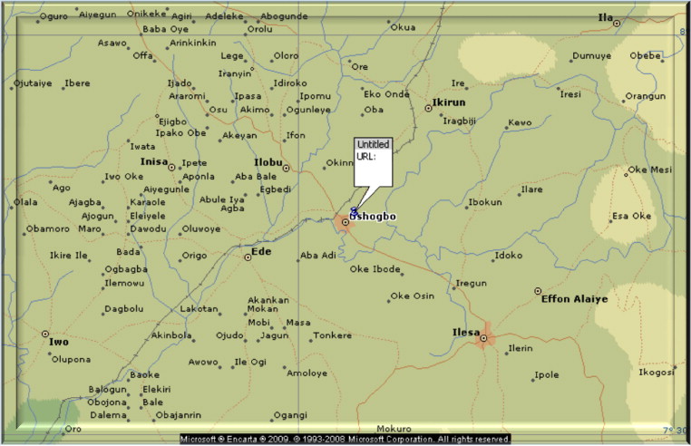 Geographical location of Osogbo, Nigeria.