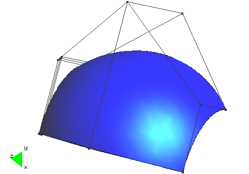 En esta figura se puede observar una superficie NURBS con     su polígono de control.
