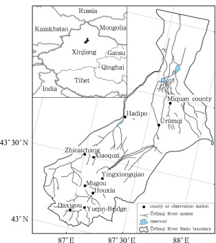 Sketch map of the Urumqi River Basin in Xinjiang province, China