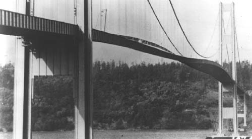Aeroelastic instabilities of the Tacoma Narrows suspension bridge, U.S.A.