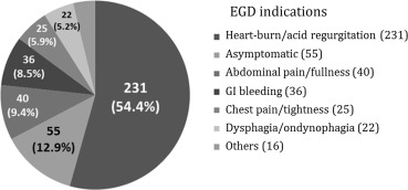 Esophagogastroduodenoscopy (EGD) indications in the study patients (n = 425).