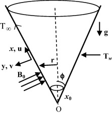 The flow geometry and the coordinate system.