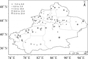 Spatial distribution of trends in annual precipitation percentage anomalies (%) ...