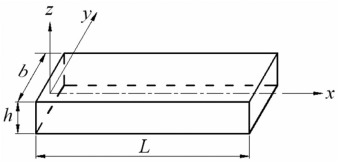 Beam with dimensions and coordinate axes.