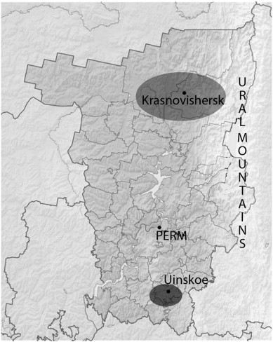 Spatial arrangement of Visherskaya (north) and Uinskoe (south) environmental ...
