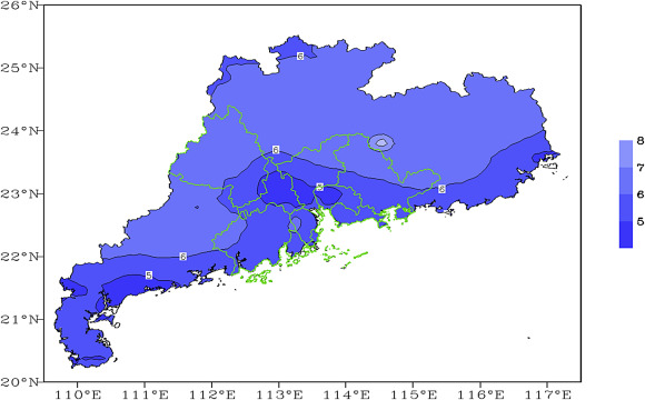 Spatial distribution of precipitation frequency over Guangdong province ...