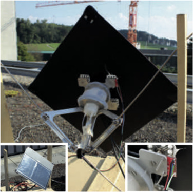 Experimental setup for solar tracking. Top: Back view on the ASF module. Bottom ...