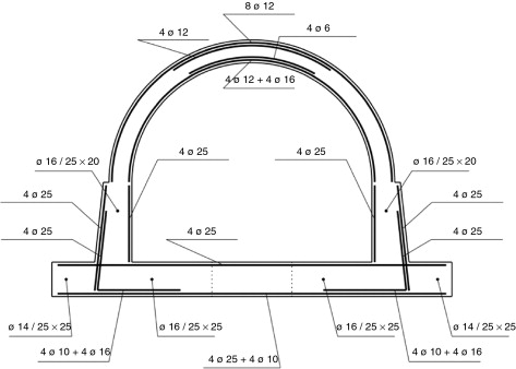 Armaduras correspondientes a la solución de menor coste de la bóveda de 12,40 m.