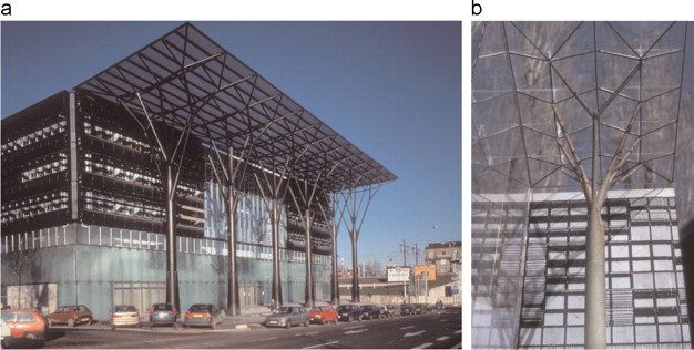 A ‘tree’-supported canopy at the main entrance. Palaice de Justice, Melun, ...