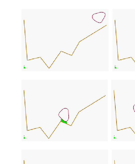 Bumping of a ball within a container. The layer of contact   elements is shown at each contact instant
