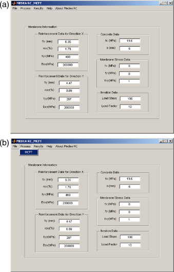 (a) Descrição dos dados e (b) processamento no programa MEDEA RC_MCFT.